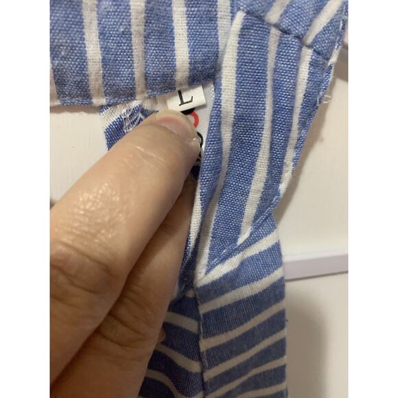 OC Order Plus Linen Jumpsuit Wide Leg Pantsuit Romper Blue Striped Beach Boho L‎ - Picture 8 of 16